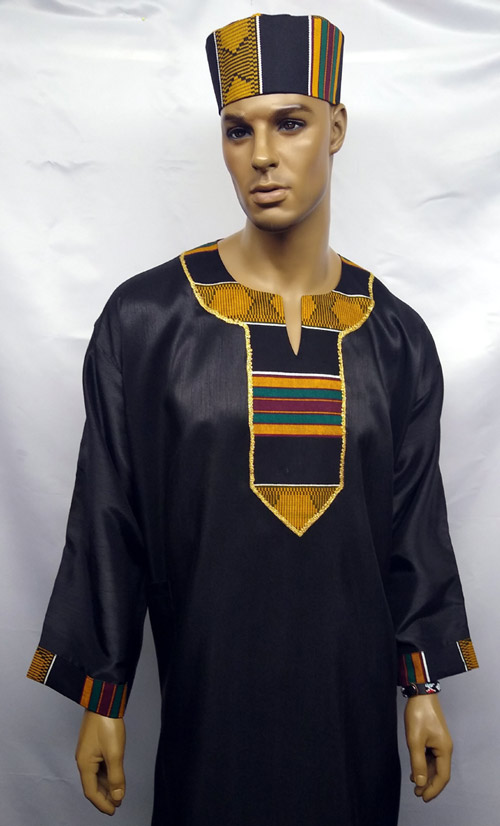 African-Black-Kente-Trim-Dashiki-Shirt