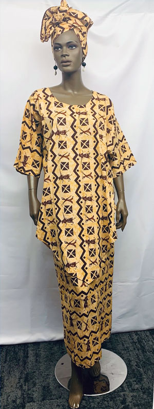 African-Brown-V-Top-Skirt-S