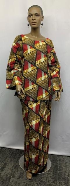 African-Burgudy-Gold-Abstract-Skirt-Set
