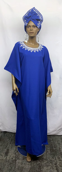 African-Dress-Royal-Blue-White-Caftan-w-Headwrap