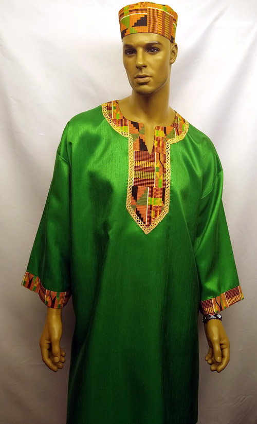 African-Green-Kente-Trimmed-Dashiki