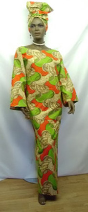 African-Orange-Green-Print-