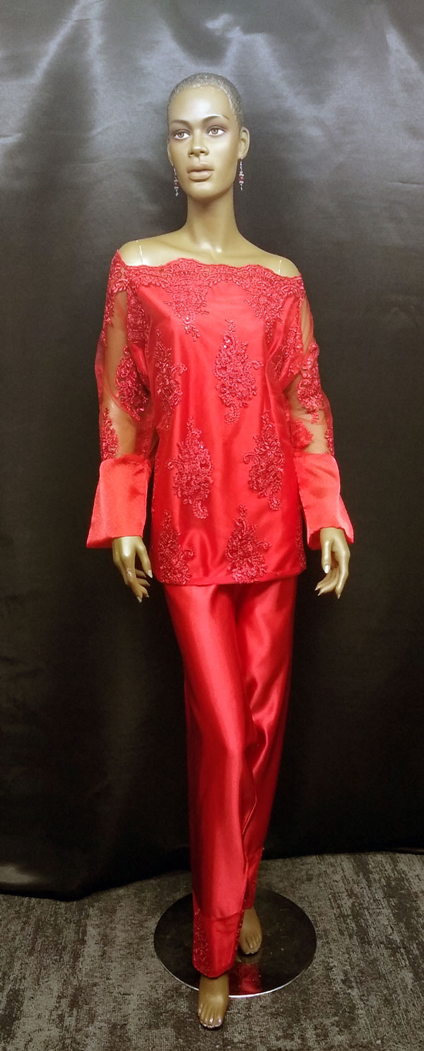 African-Red-Lace-Pants-Set