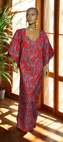 African-Red-Multicolor-Drop-Cape-Dress