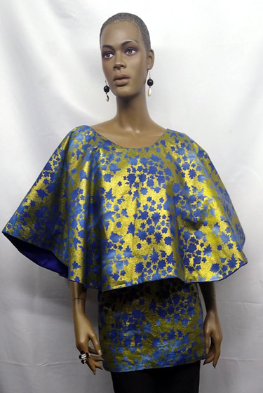 African Royal Blue Gold Round Collar Top