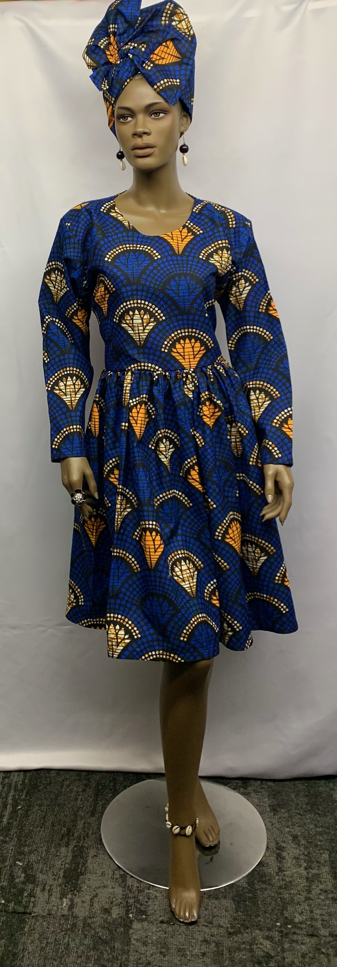 African-Short-Blue-Gold-Dress
