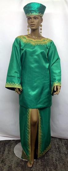 African-Skirt-Set-Green-Gold-Embroidered-Set