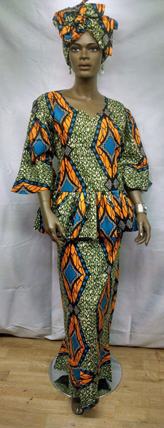 African-Teal-Peplum-Set