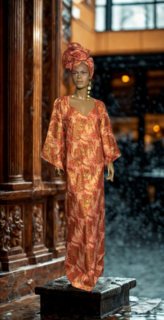 Elegant-African-Red-Gold-Drop-Cape-Dress
