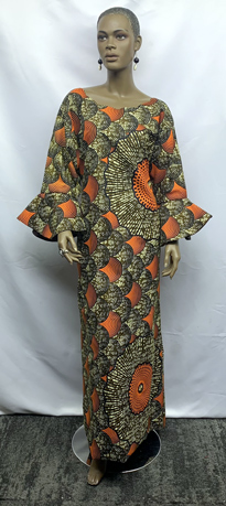 Orange-Brown-Long-Bell-Sleeve-Dress