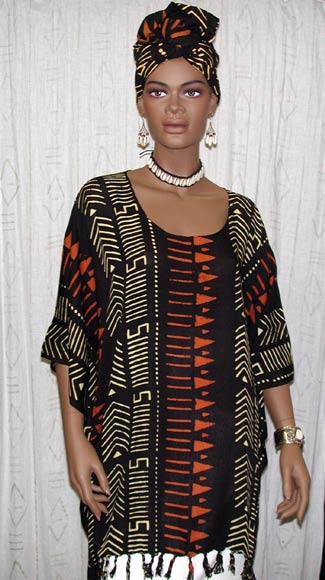 African Dress- Mudcloth Short Caftan w ...