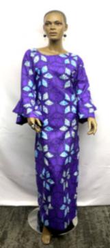 African Purple Blue Bell Sleeve Dress