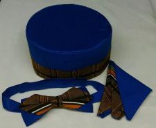 African Hats- Custom Kente Trim Blue & Bowtie Hat