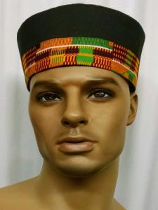 African Hat- Black Kente trim Hat for Men