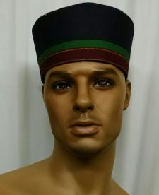 African Hat- Black Linen w/ Trim Kufi Hat