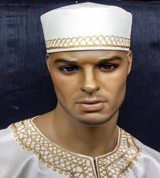 African Hat- Grooms White and Gold Hat 