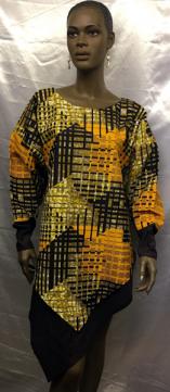 African Brown Gold Two-Toned V Top w/Head Wrap