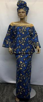 Elegant Blue Gold Diamond Skirt Set