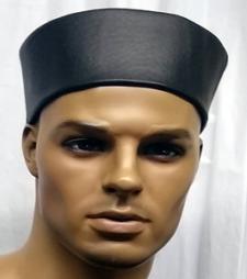 African Hat- Black Faux Leather Kufi Hat 