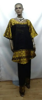 Elegant African Millionstone Black Gold V-top w/Pants