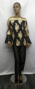 African-Black-Lace-Pants-Set