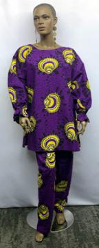 African Blue Orange Leaf Pants Set