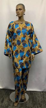 African Brown Blue Pants Set