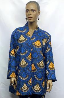African Blue Print Swing Jacket