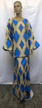 African Elegant Blue Tan Skirt Set