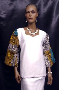 African Blue Yellow Teal Print Bell Sleeve Top