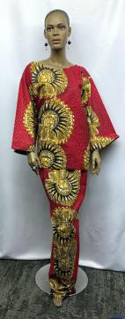 African Bold Burgundy Yellow Skirt Set