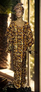African-Brown-Print-Drop-Cape-Dress