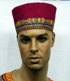 African Hat- Burgundy Cotton Fabric w/ Trim Hat