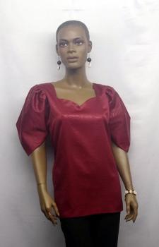 African Burgundy Puff Sleeve Top