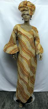 African-Color-Striped-Red-Yellow-Bell-Sleeve-Dress