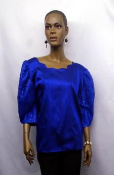 African Elegant Blue Lace Sleeve Two Toned Top
