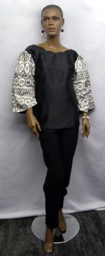 African Black White Embroidered Top  w/Head Wrap 