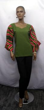 African Fuchsia Hunter Green Bell Sleeve Top