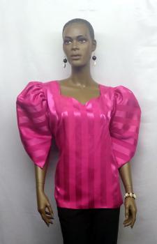 African Fuchsia Silk Cotton Blend Puff Sleeve Top