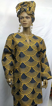 African Gold Black Abstract Dashiki Top