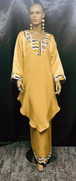 African Gold Black Print V-Top Set