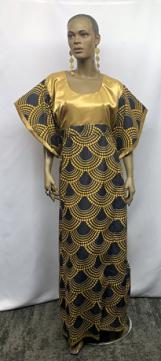 African Gold on Gold Black Print Long Dress