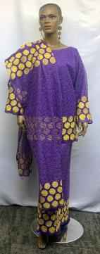 African Purple Gold Net Lace Skirt Set