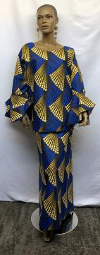 Elegant African Blue Gold Skirt Set