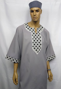 African Dashiki Shirt- Gray Black White Embroidery.