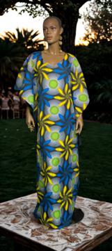 African-Gray-Yellow-Blue-Drop-Cape-Dress