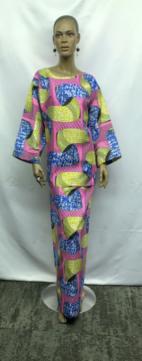 African Hot Pink Blue Yellow Print Skirt Set