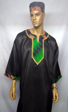 African Dashiki Shirt- Hunter Green Trim Embroidery.