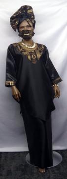 African Dress-Elegant Black and Gold  African V Top Skirt Set