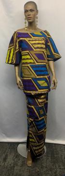 African Off Shoulder Teal Purple Skirt Set